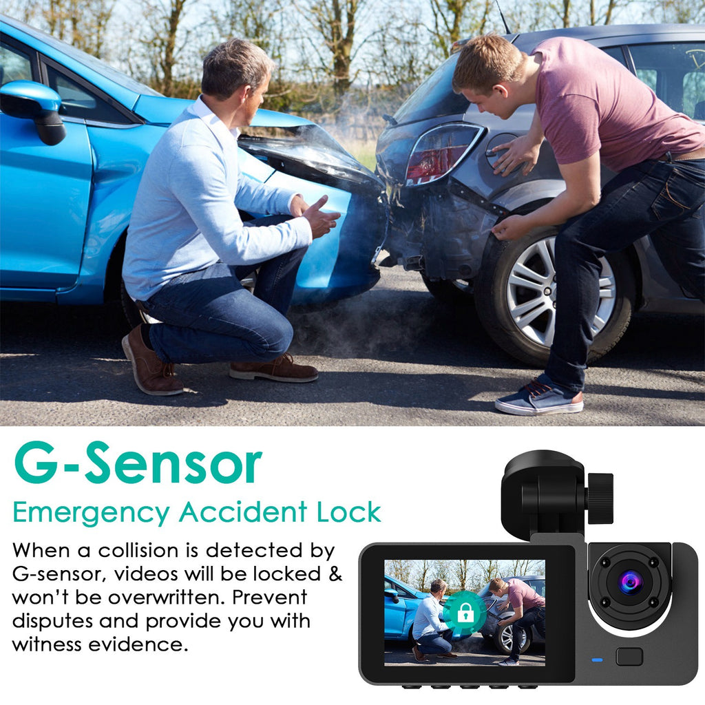 Triple‑camera dash cam with 1080p front cabin + rear