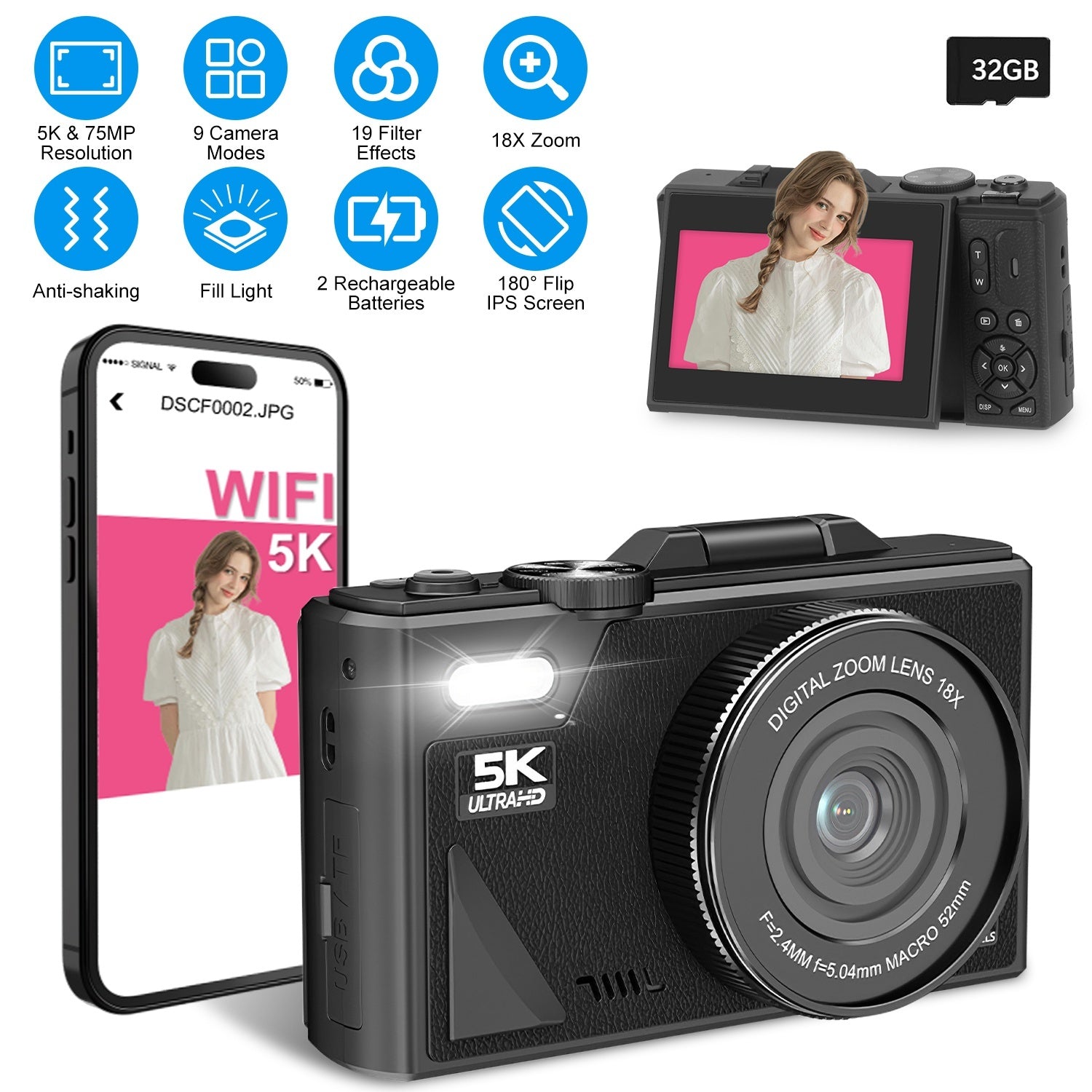 5K 75MP Vlogging Camera
