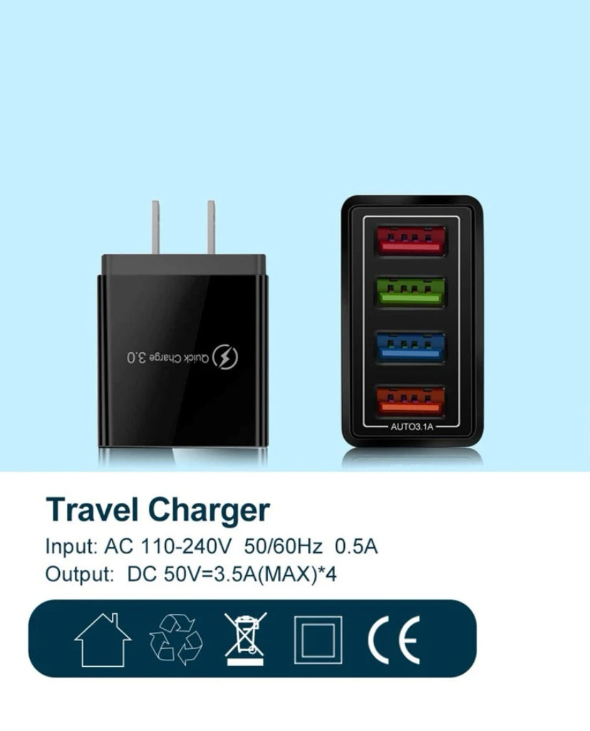 4‑Port USB Wall Charger Block