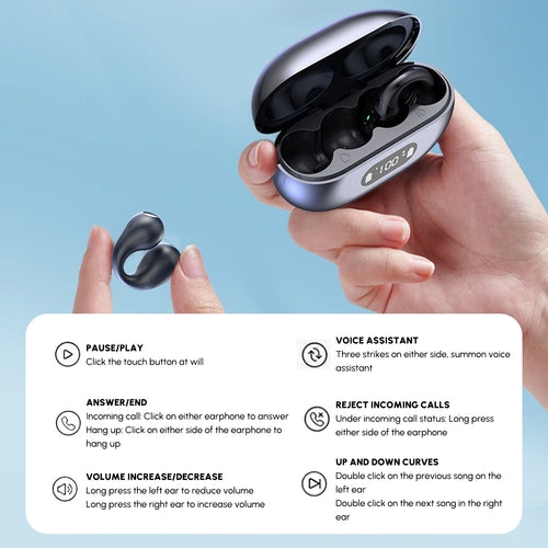 Ear-Clip Bluetooth 5.3 Stereo Earphones Waterproof