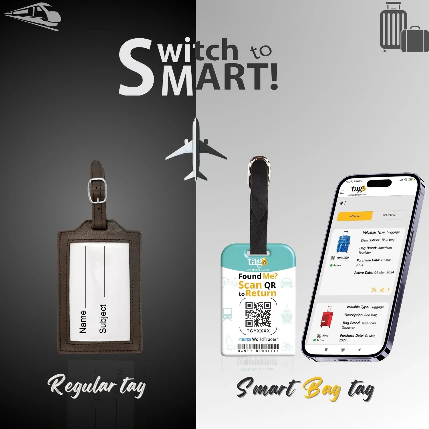 Smart QR Luggage Tag - Travel 2 Pieces